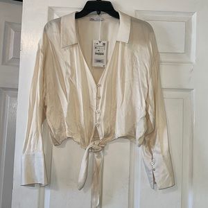 Zara Knotted Satin Effect Front Tie Top